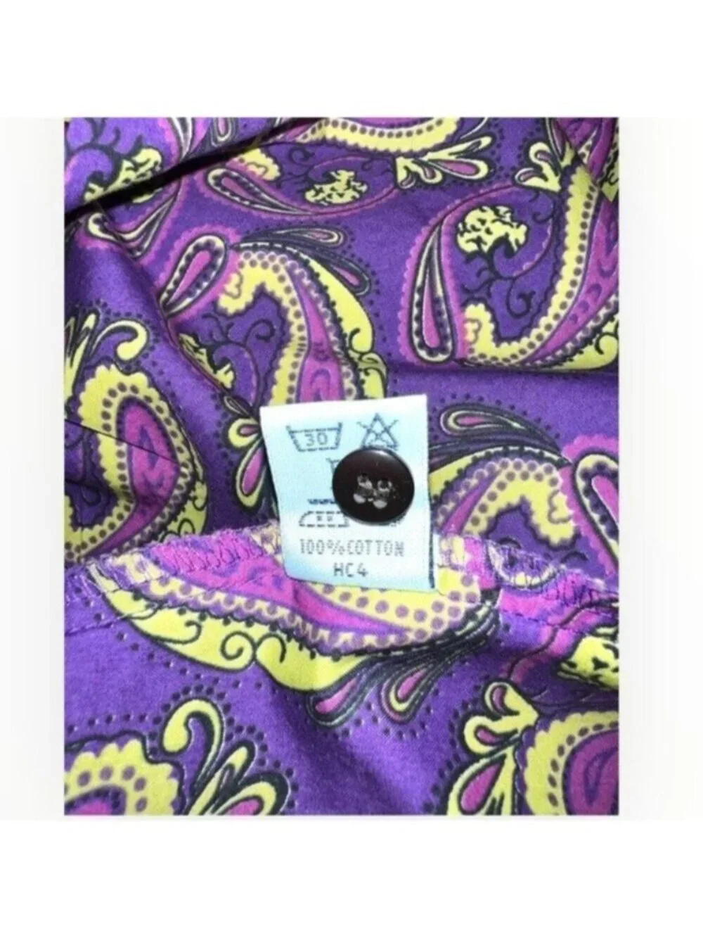Designer Hawes & Curtis London Purple Paisley print collar Button Down blouse 2